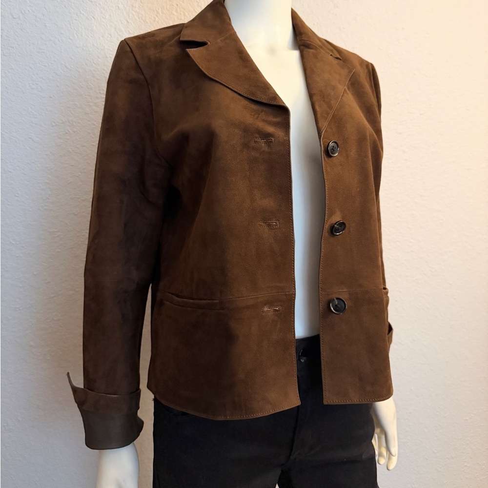 NWT JASON WU Brown Suede Button-Front Jacket Classic Tailored Fit Blazer - Picture 10 of 16